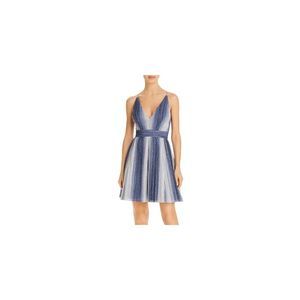 AQUA FORMAL Womens Blue Formal Lined Spaghetti Strap Short Fit + Flare Dress 12
